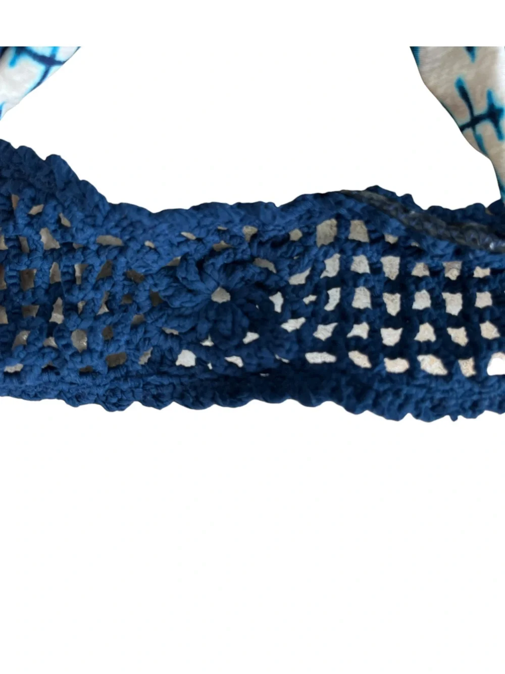 Frankies Bikinis Tie Dye High Neck Top Blue Crochet Cutout Small Made In USA